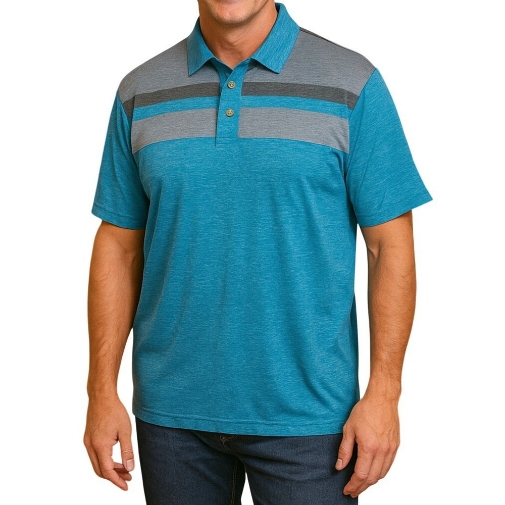 NWT Ben Hogan Performance Polo Shirt UPF Teal Heather Striped Golf Activewear XL